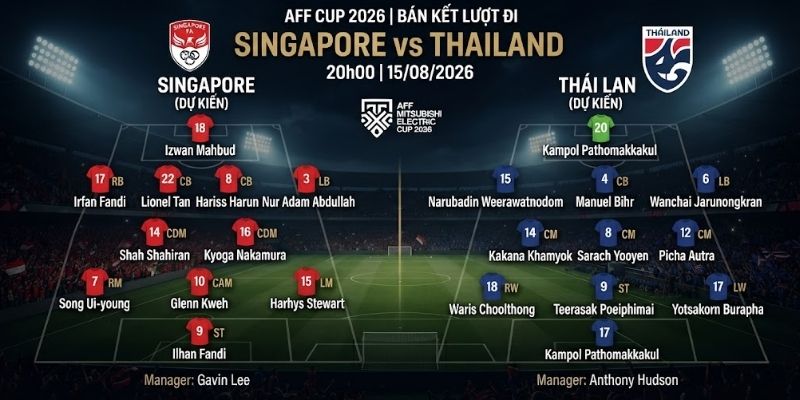 Đội hình Singapore vs Thailand dự kiến sẽ ra sân ngày 15/08